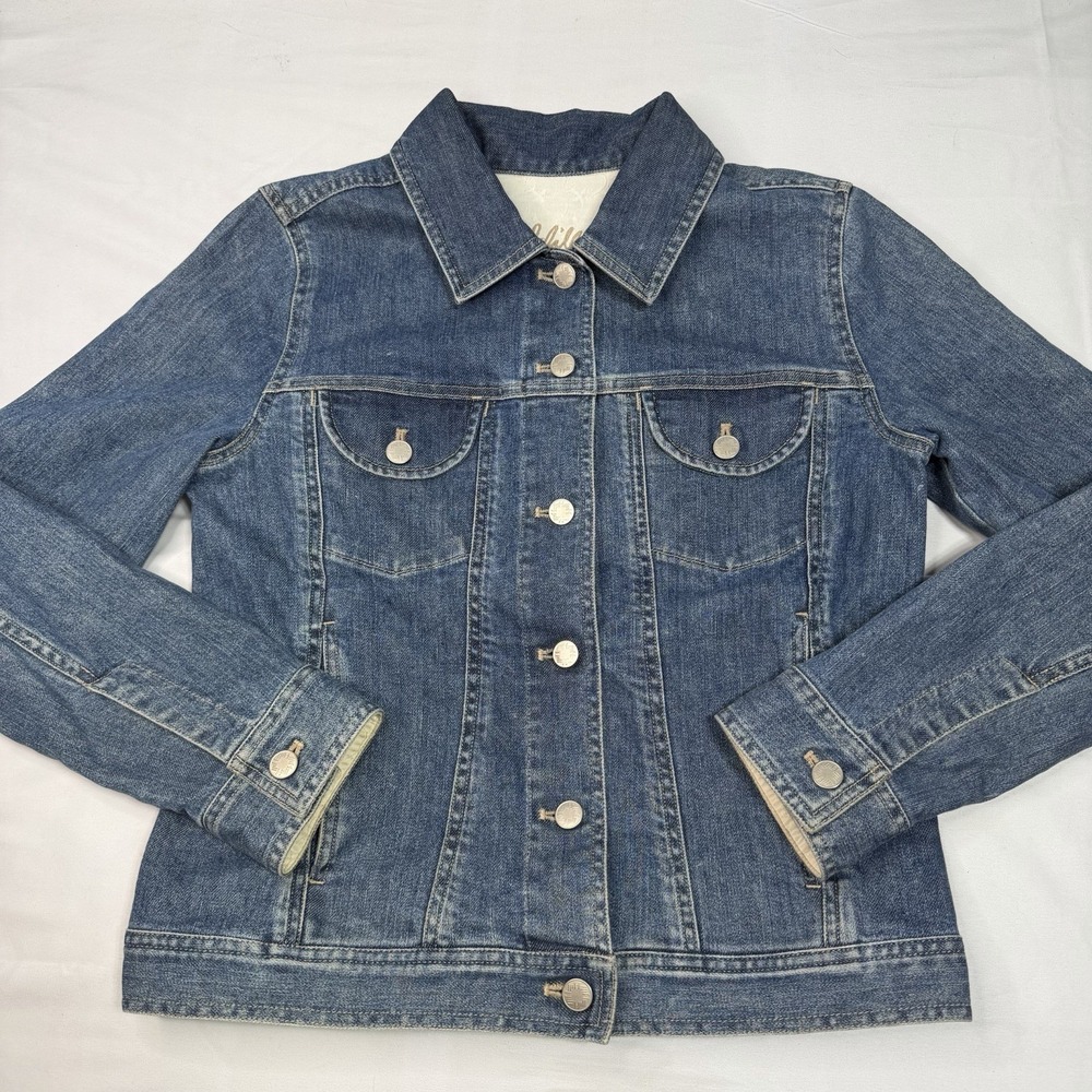 J Jill Women XS Denim Jean Jacket Full Button Stretch Pockets Cotton Dark Wash